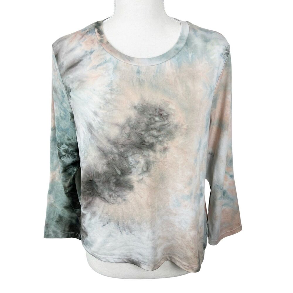 Wallflower Shirt Women Large Green Orange Tie-Dye Soft Long Sleeve Casual Tee